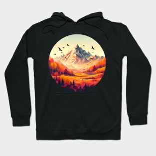 Autumn Forest with Low Poly Mountain Hoodie